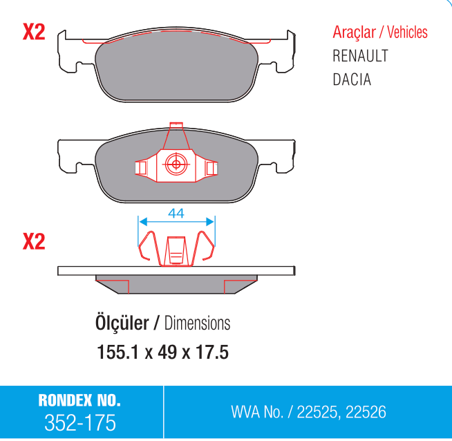 dacia, fren balata, renault, rondex