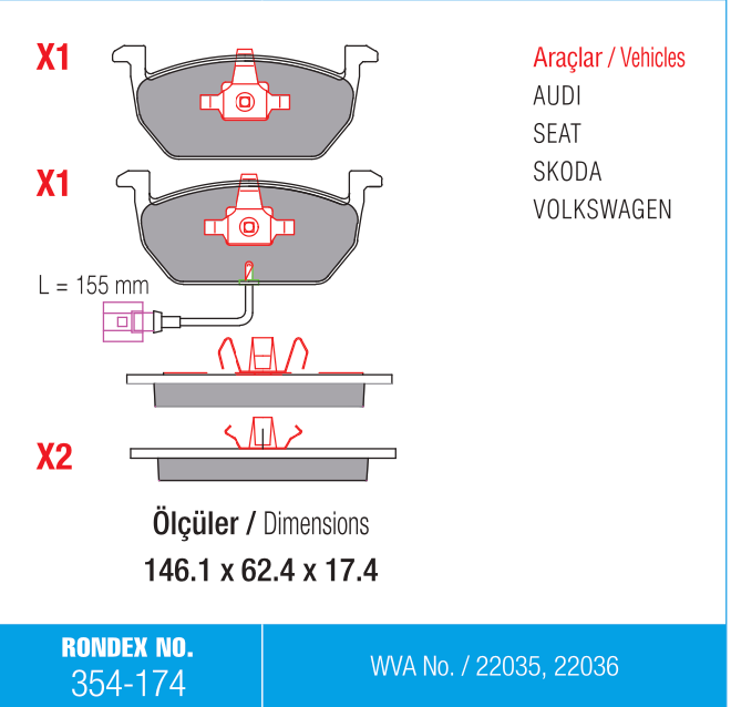 audi, fren balata, rondex, seat, skoda, volkswagen