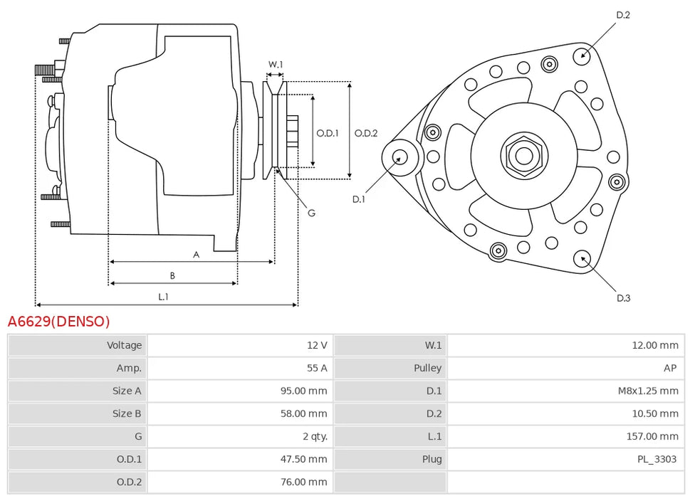 Plusline Alternatör – 12V 55A – DENSO TİP Caterpillar 426C, 416B, 436C, 438C, D5G Serisi Uyumlu