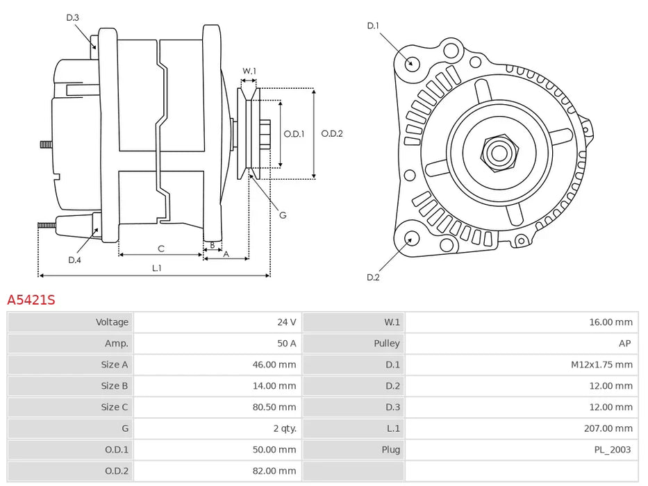 Plusline Alternatör – 24V 50A – Caterpillar 311–323 Serisi Ekskavatörler Uyumlu