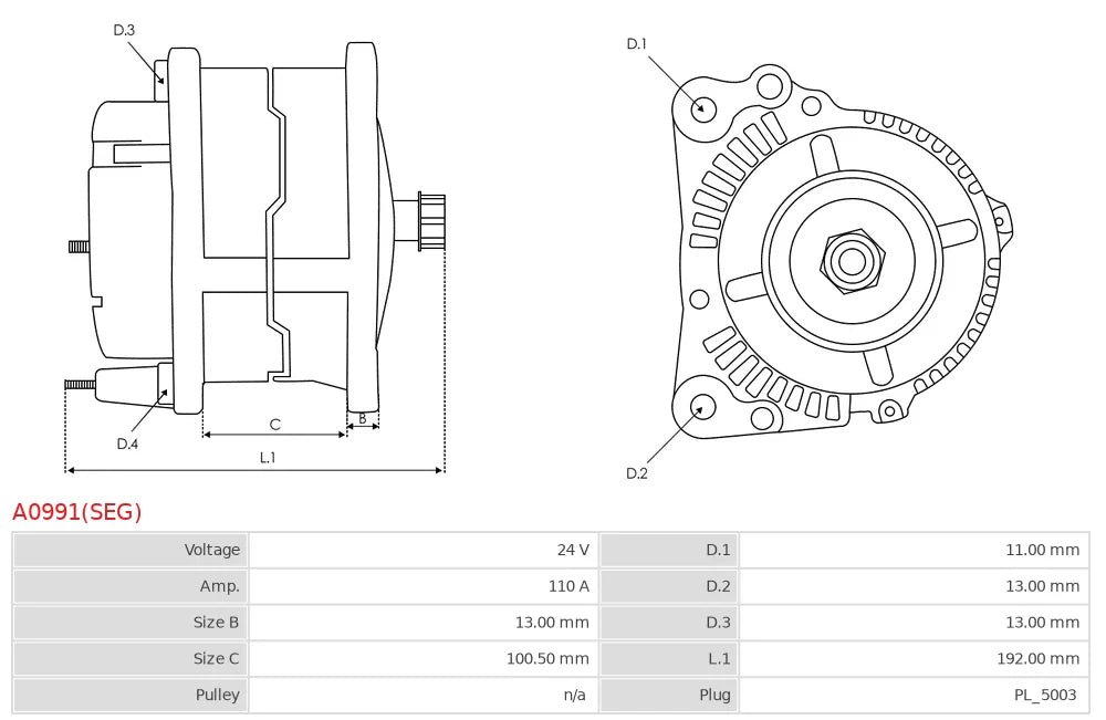 SEG ALTERNATÖR 24V 110A VOLVO TIR B12 /FM 10 FH12 FH16 VOLVO L60F /  L70F / L90F