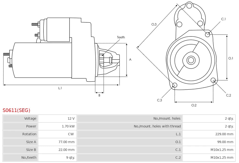 Marş Motoru – 12V 1.7kW – 9 Diş – Hyundai i30 1.6 GDI Uyumlu