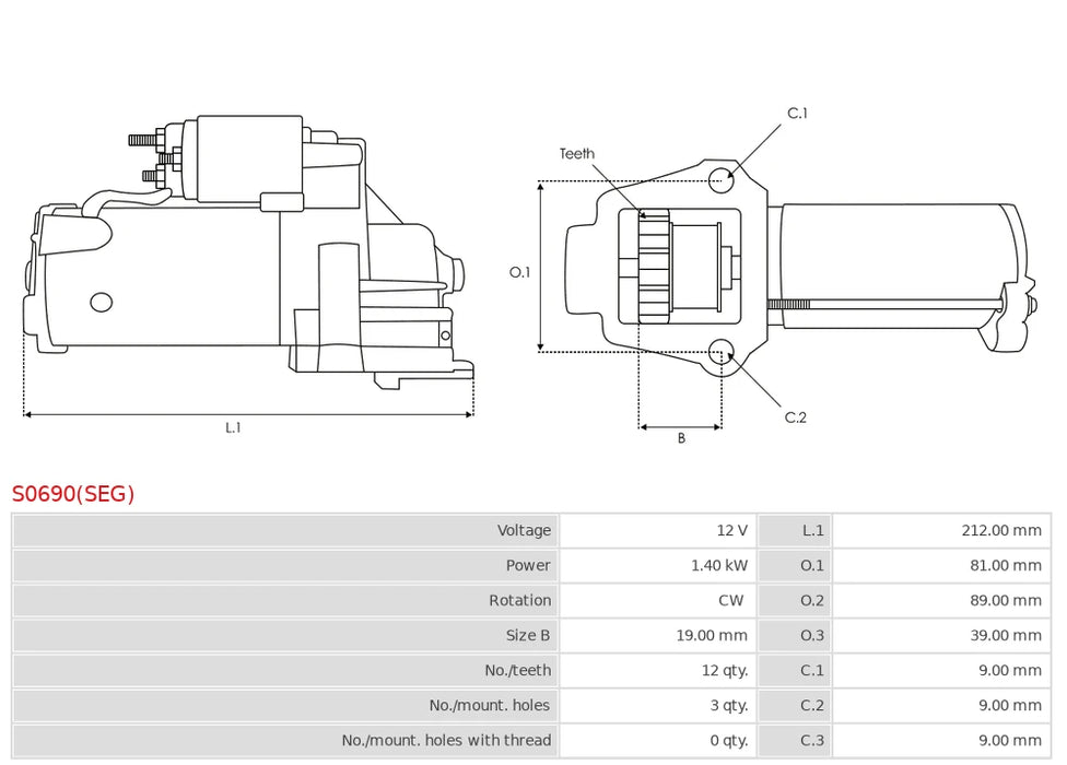 Marş Motoru – 12V 1.4kW – 12 Diş – BMW 1, 2, 3, 4, 5 Serileri Uyumlu