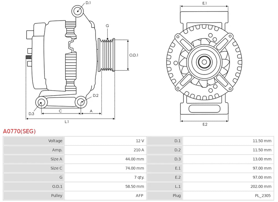 SEG ALTERNATÖR 0125811085 12V 210A FORD TRANSIT V363 (LIN) UÇLU