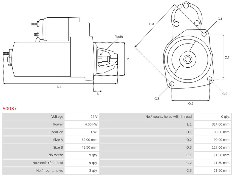 Marş Motoru – 24V 4.0kW – 9 Diş – Axor / Atego / Otokar Sultan / Mercedes-Benz Vario, T2/LN1, Intouro Uyumlu