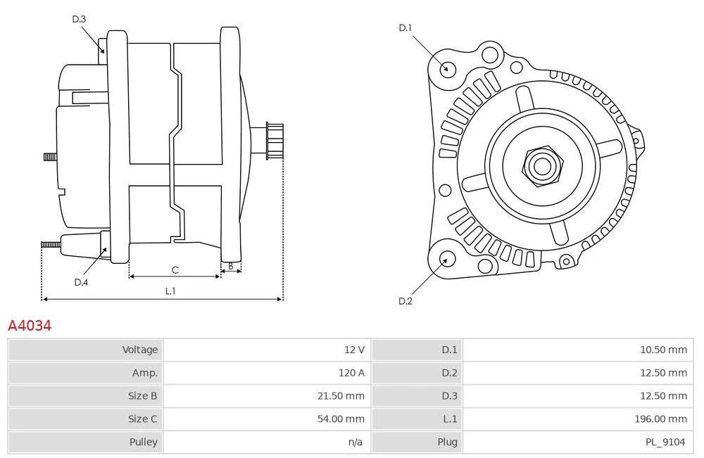 Plusline Alternatör – 12V 120A – Alfa Romeo, Fiat Bravo/Doblo/Marea/Punto/Stilo, Lancia Uyumlu