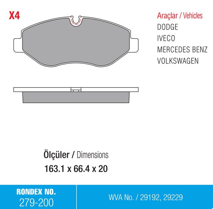 dodge, fren balata, iveco, mercedes, rondex, volkswagen