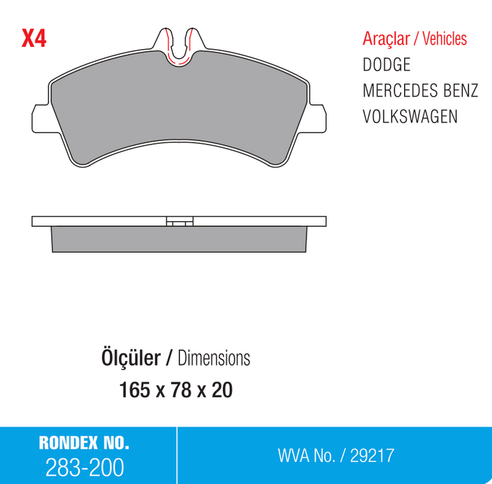 dodge, fren balata, mercedes, rondex, volkswagen