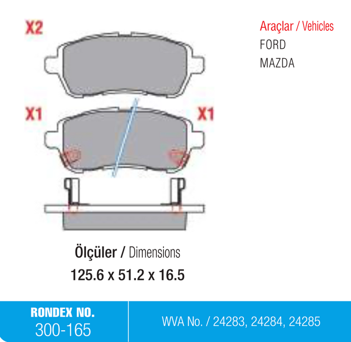 ford, fren balata, mazda, rondex