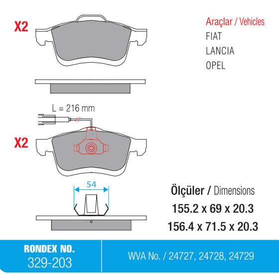 fiat, fren balata, lancia, opel, rondex