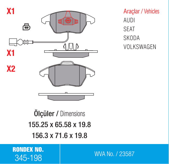 audi, fren balata, rondex, seat, skoda, volkswagen