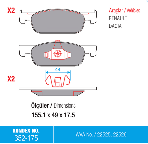 dacia, fren balata, renault, rondex