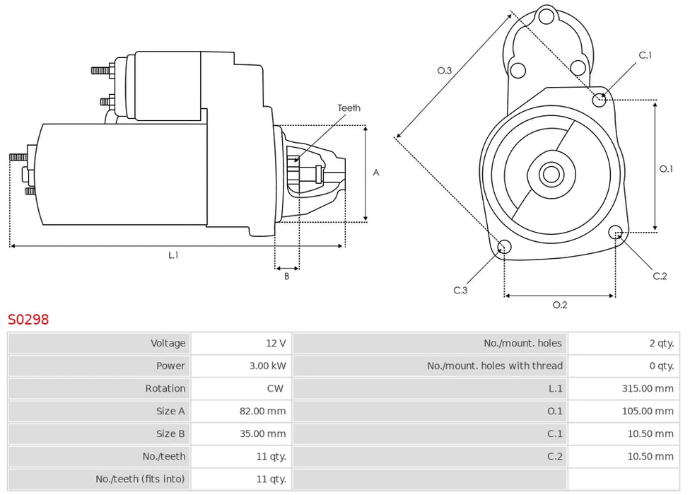 Marş Motoru – 12V 3.0kW – 11 Diş – John Deere Tarım ve İnşaat Makineleri Uyumlu