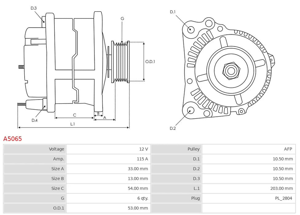 Plusline Alternatör – 12V 115A – Jeep Compass & Patriot, Dodge Caliber & Avenger, Chrysler Sebring Uyumlu