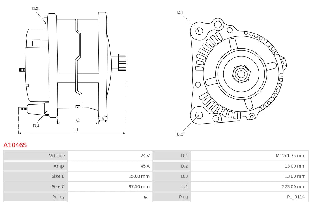 Plusline Alternatör – 24V 45A – 36SI Caterpillar 960H-140H, Delco Buldozer, Fiat Allis, Cummins, Case, Atlas Copco Uyumlu